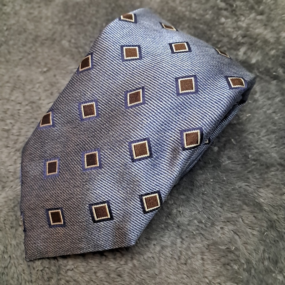 Peter Millar Silk Tie 59" x 3.25" Blue w/Brown Dimonds